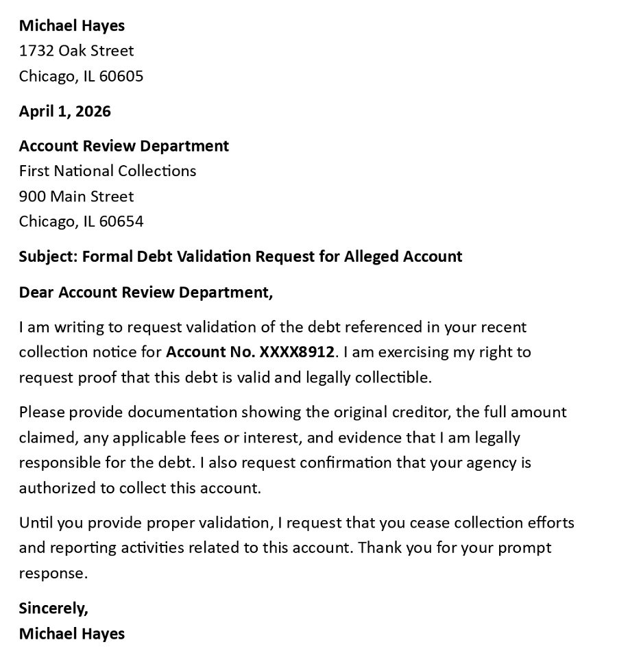 Formal Debt Validation Request for Alleged Account
