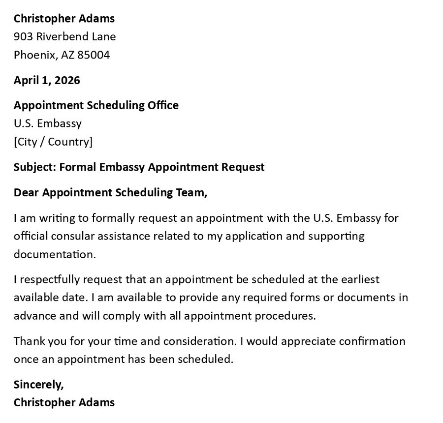 Formal Embassy Appointment Request