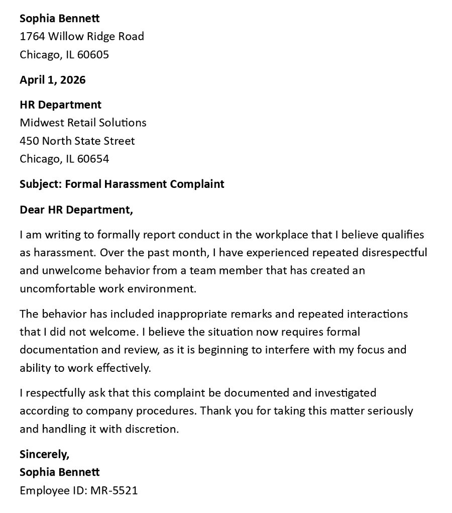 Formal Harassment Complaint