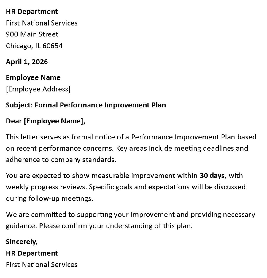 Formal Performance Improvement Plan