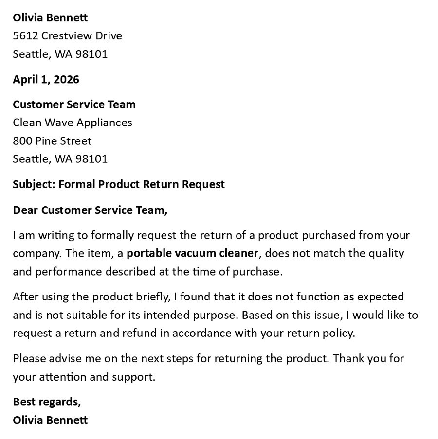 Formal Product Return Request