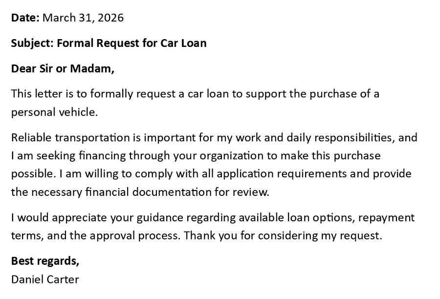 Formal Request for Car Loan