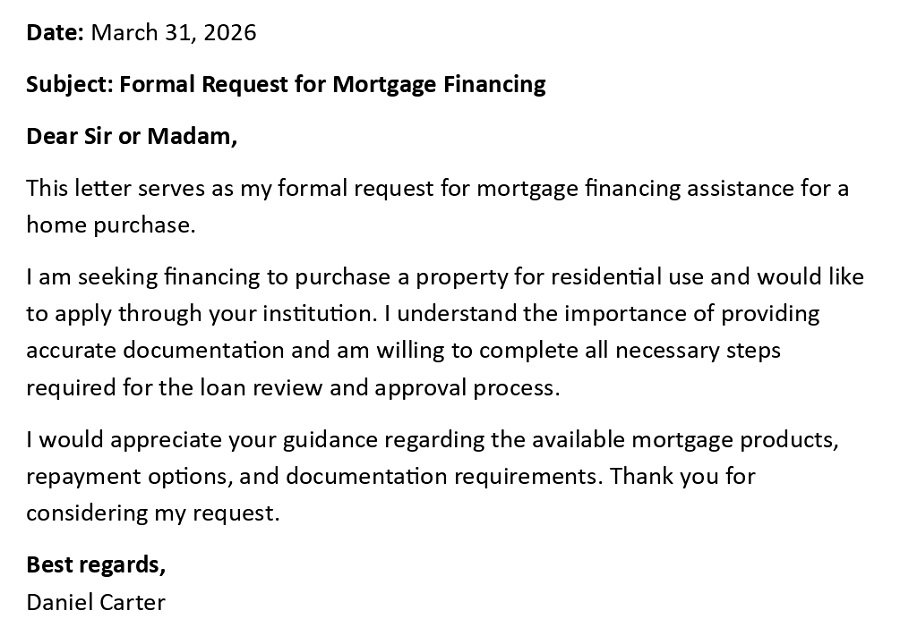 Formal Request for Mortgage Financing
