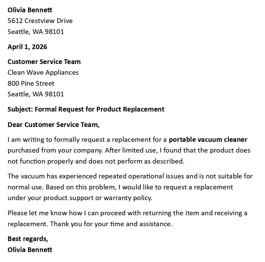 Formal Request for Product Replacement