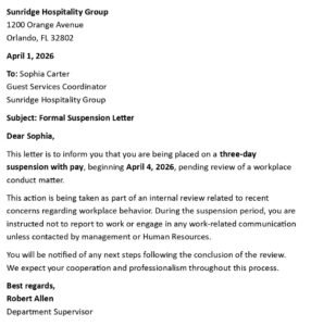 Employee Suspension Letter (USA HR Format + 5 Samples)