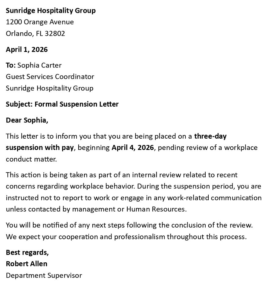 Formal Suspension Letter