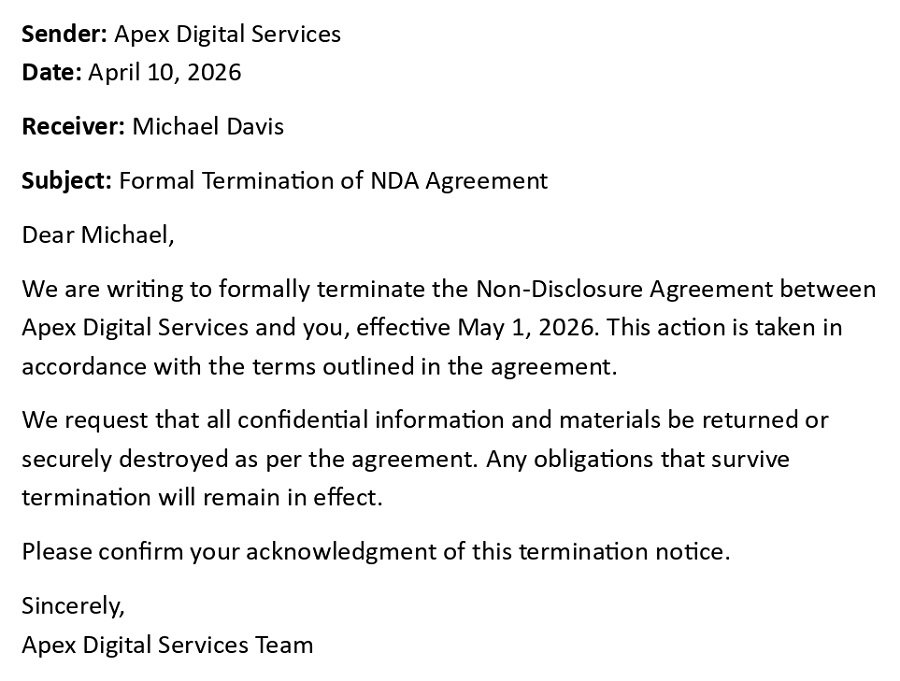Formal Termination of NDA Agreement