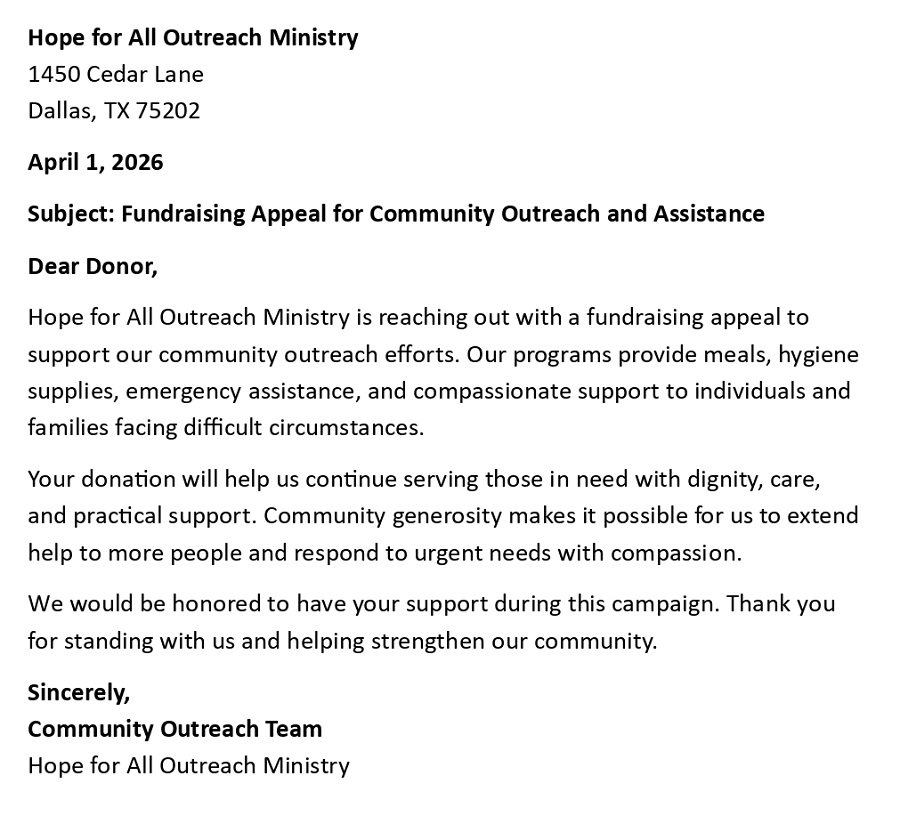 Fundraising Appeal for Community Outreach and Assistance