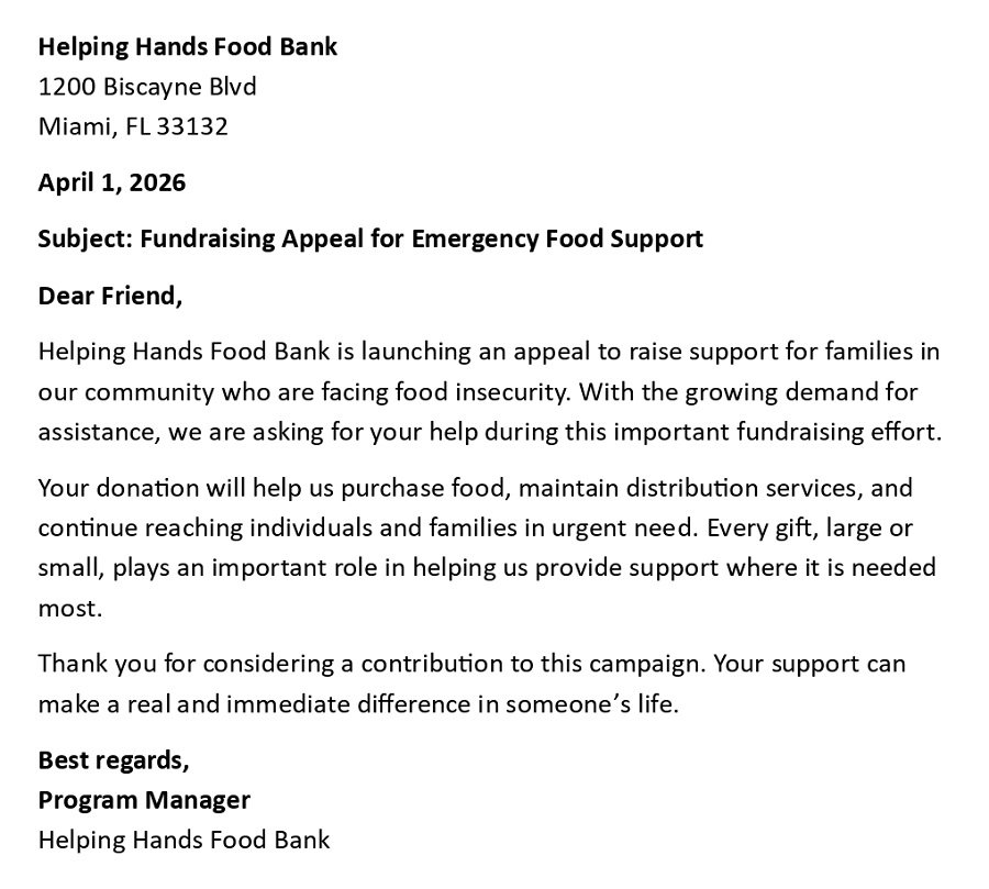 Fundraising Appeal for Emergency Food Support