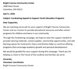 Fundraising Appeal Letter (USA Format + 5 Examples)