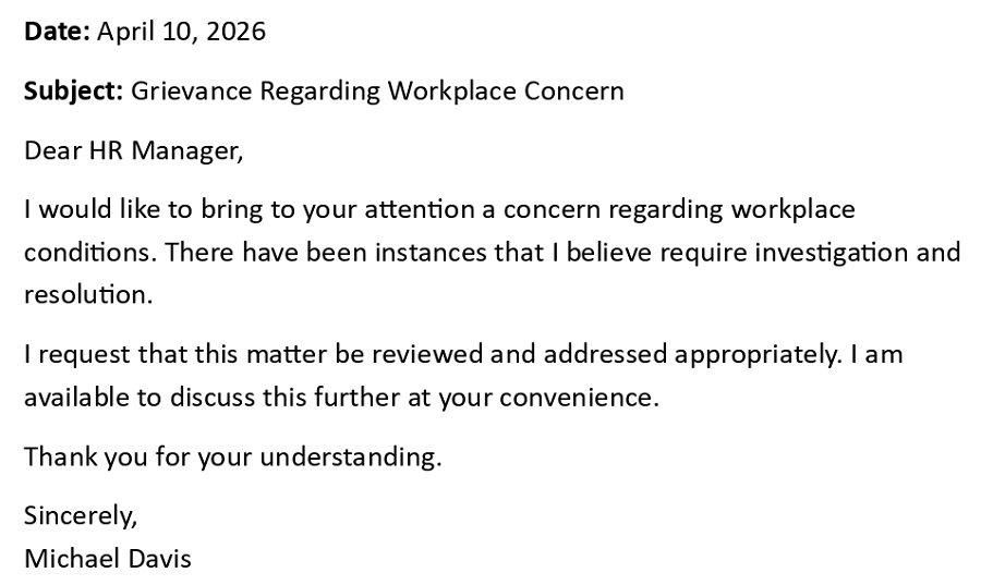 Grievance Regarding Workplace Concern