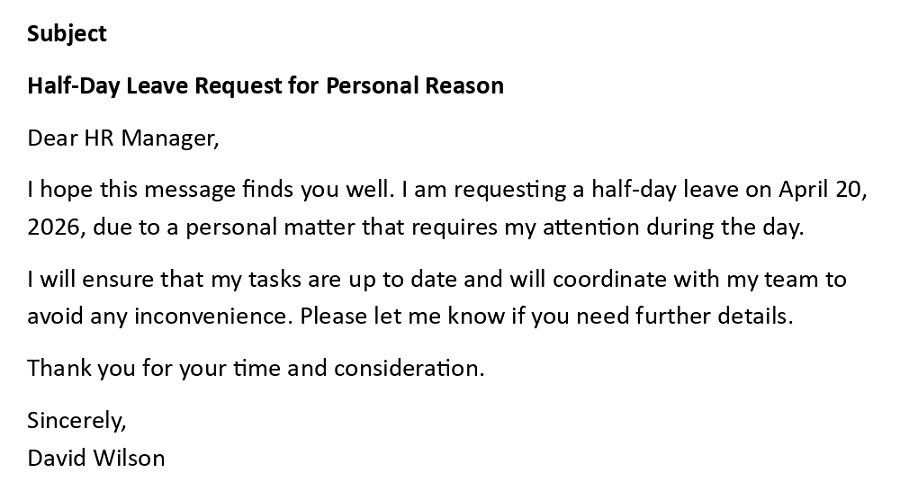 Half-Day Leave Request for Personal Reason