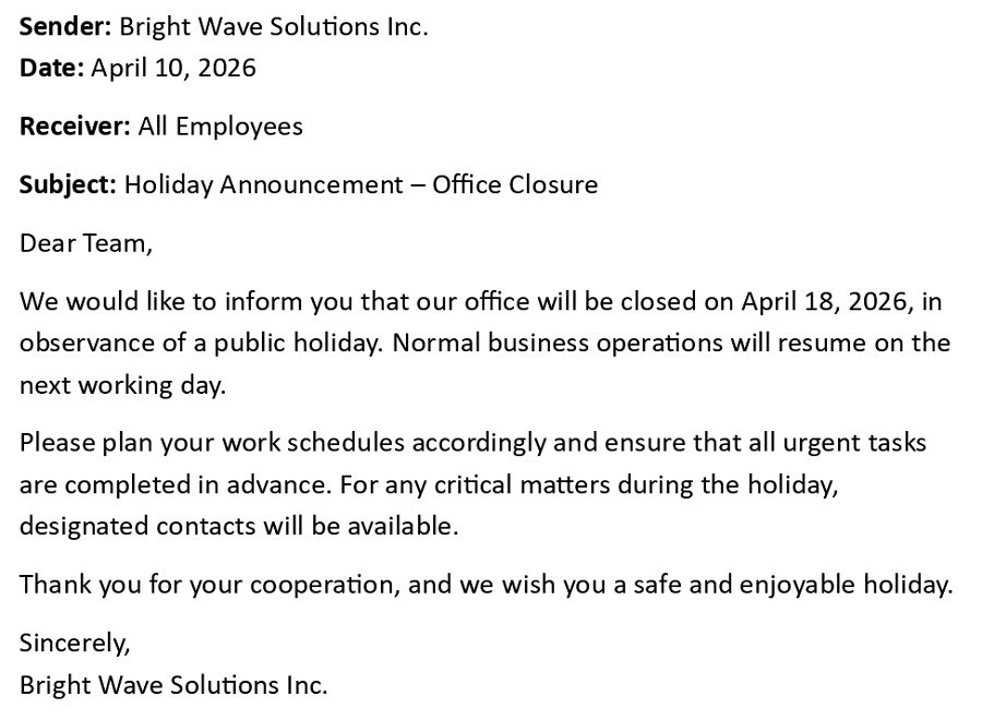 Holiday Announcement – Office Closure