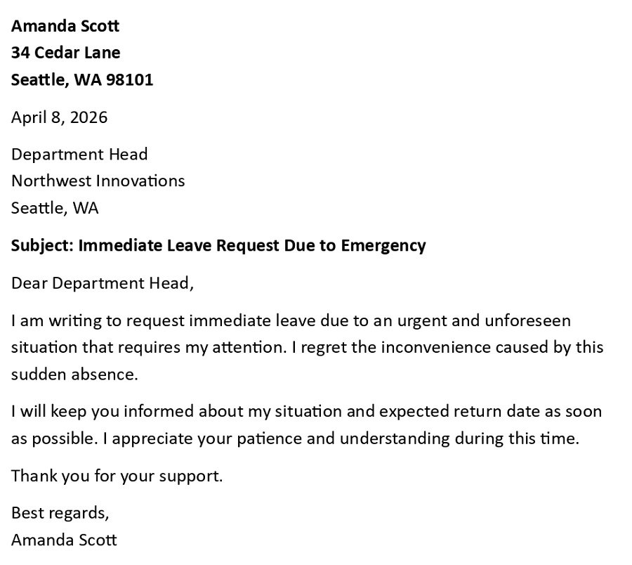 Immediate Leave Request Due to Emergency