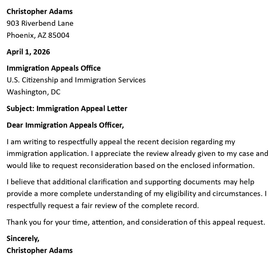 Immigration Appeal Letter