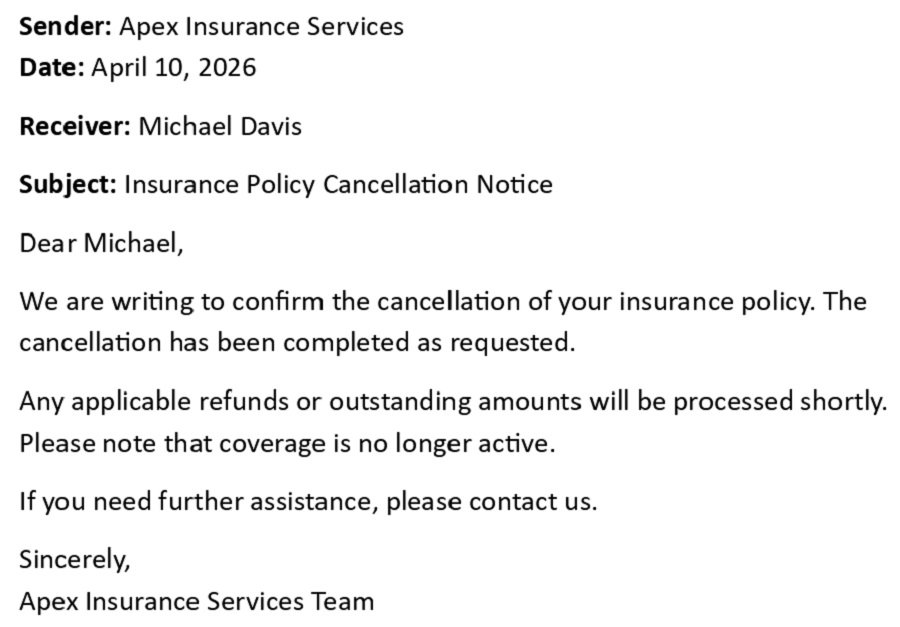 Insurance Policy Cancellation Notice