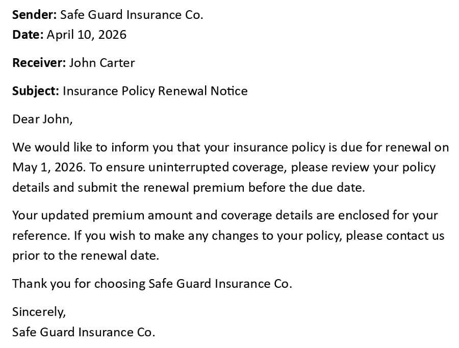Insurance Policy Renewal Notice
