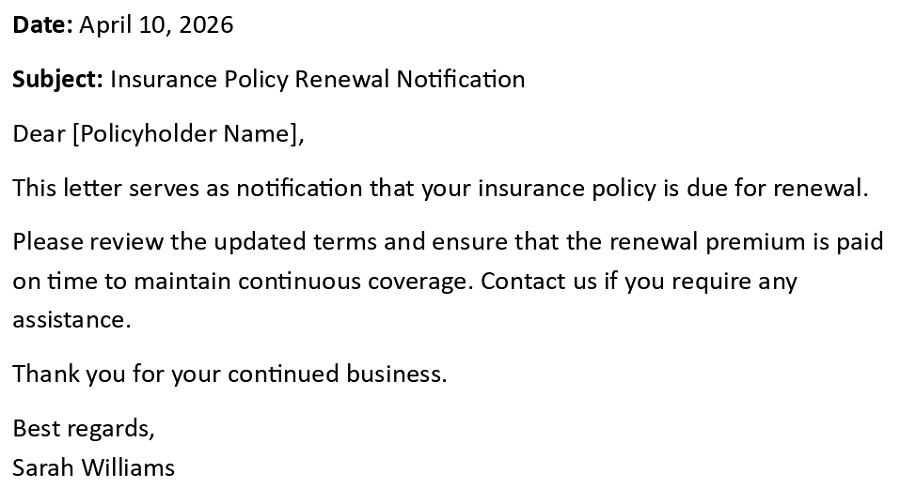 Insurance Policy Renewal Notification