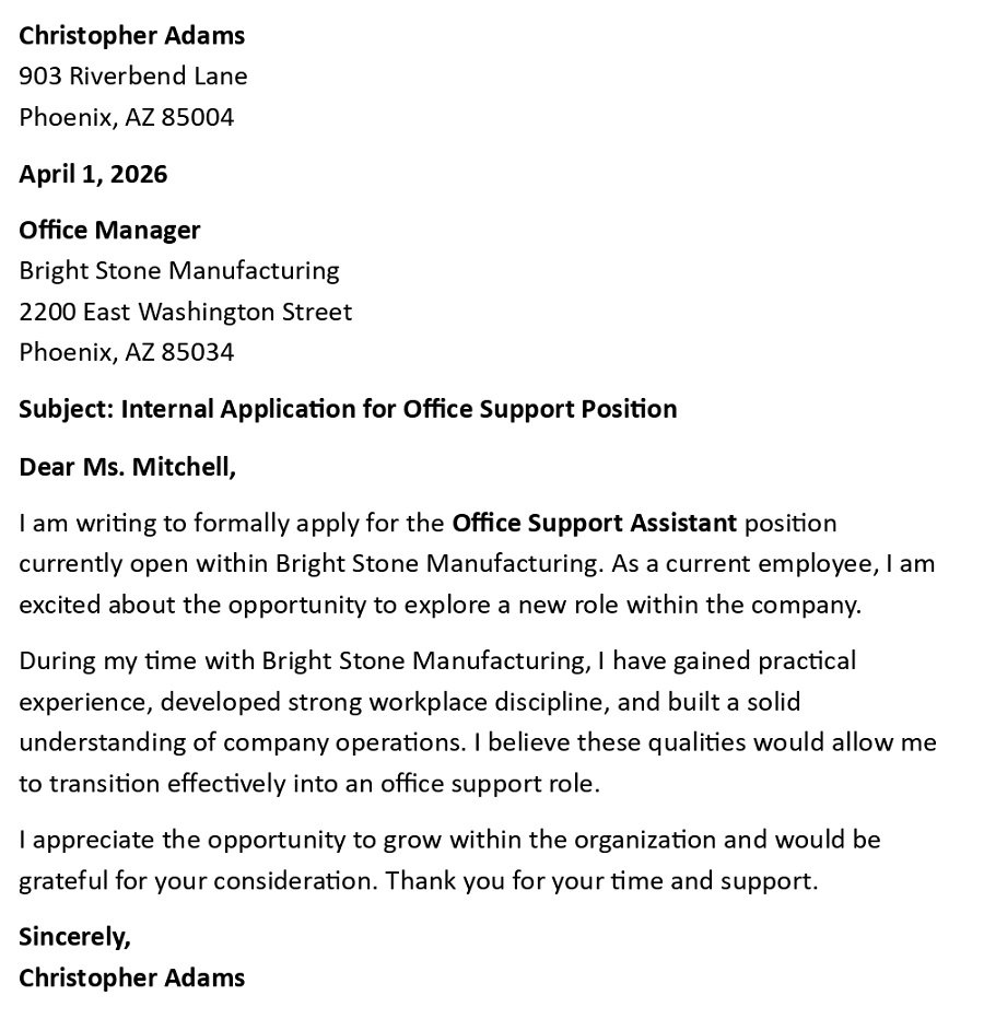 Internal Application for Office Support Position