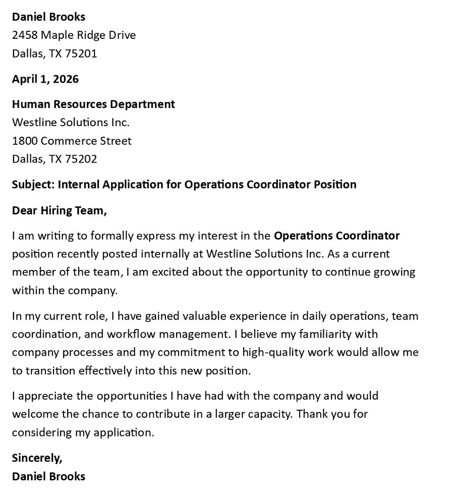 Internal Application for Operations Coordinator Position