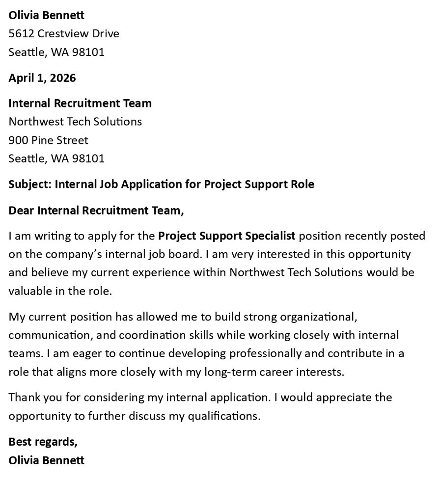 Internal Job Application for Project Support Role