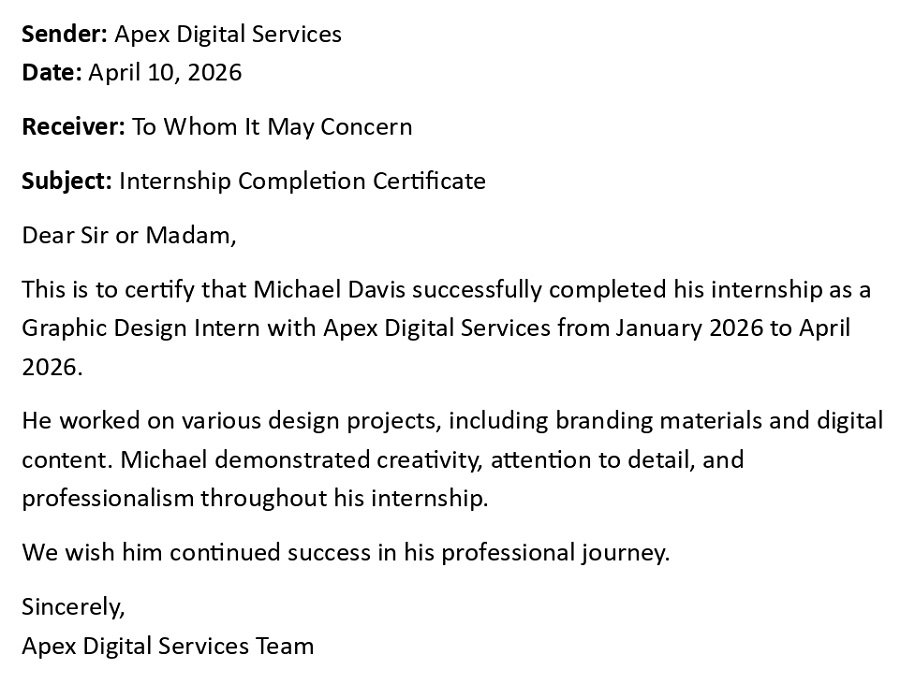 Internship Completion Certificate