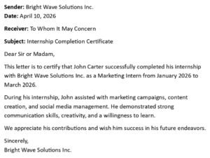 Internship Completion Letter (USA Format + 5 Samples)