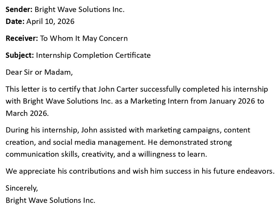 Internship Completion Certificate