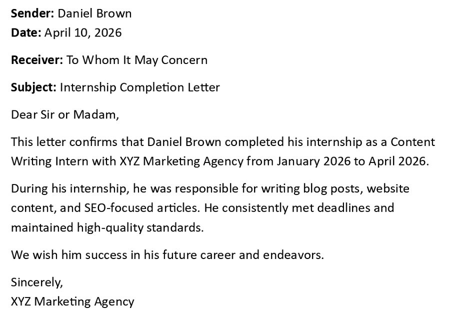 Internship Completion Letter