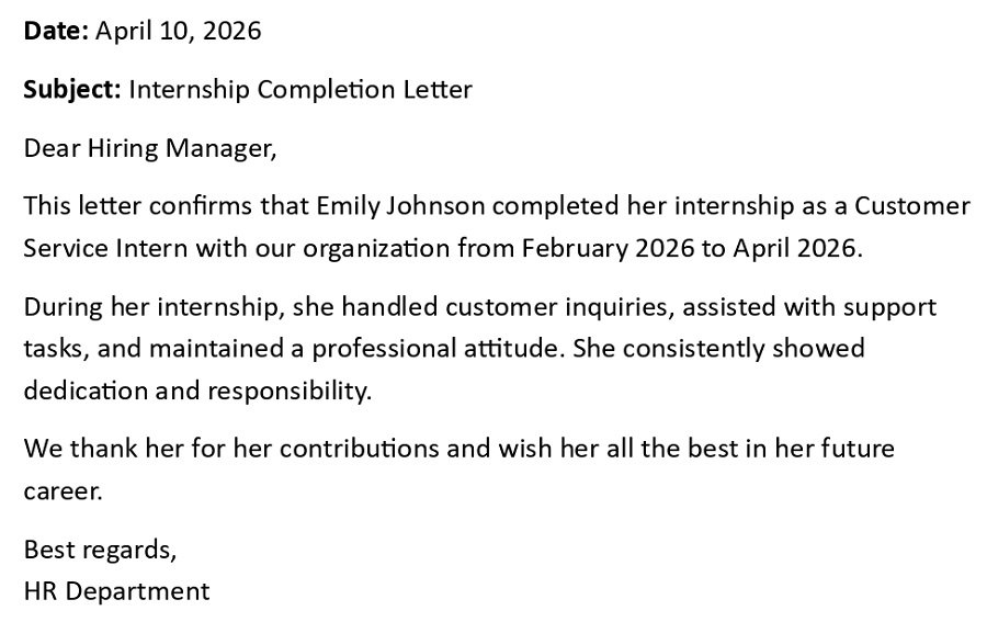 Internship Completion Letter
