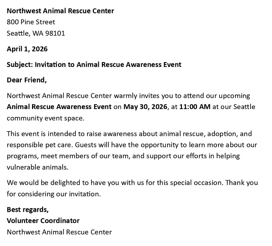 Invitation to Animal Rescue Awareness Event