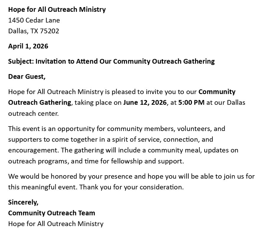 Invitation to Attend Our Community Outreach Gathering