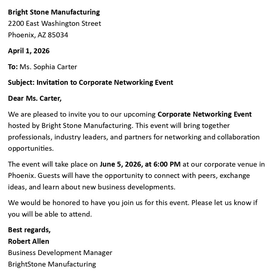 Invitation to Corporate Networking Event