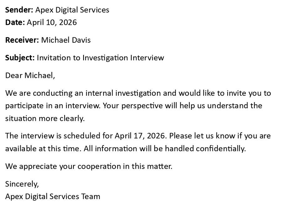 Invitation to Investigation Interview