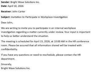 Workplace Investigation Invitation Letter (USA Format + 5 Examples)
