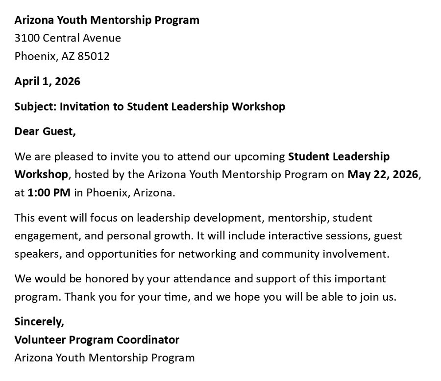 Invitation to Student Leadership Workshop