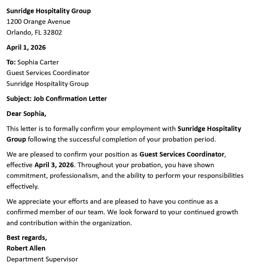 Job Confirmation Letter