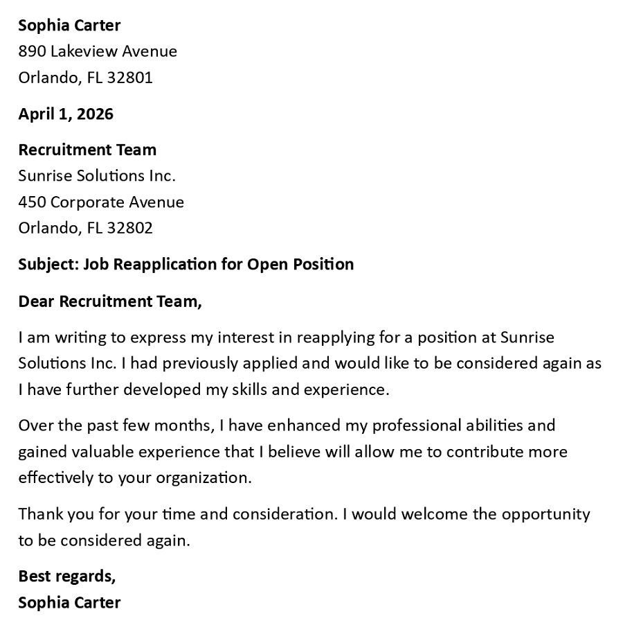 Job Reapplication for Open Position