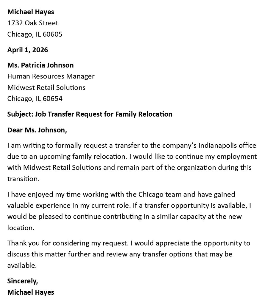 Job Transfer Request for Family Relocation