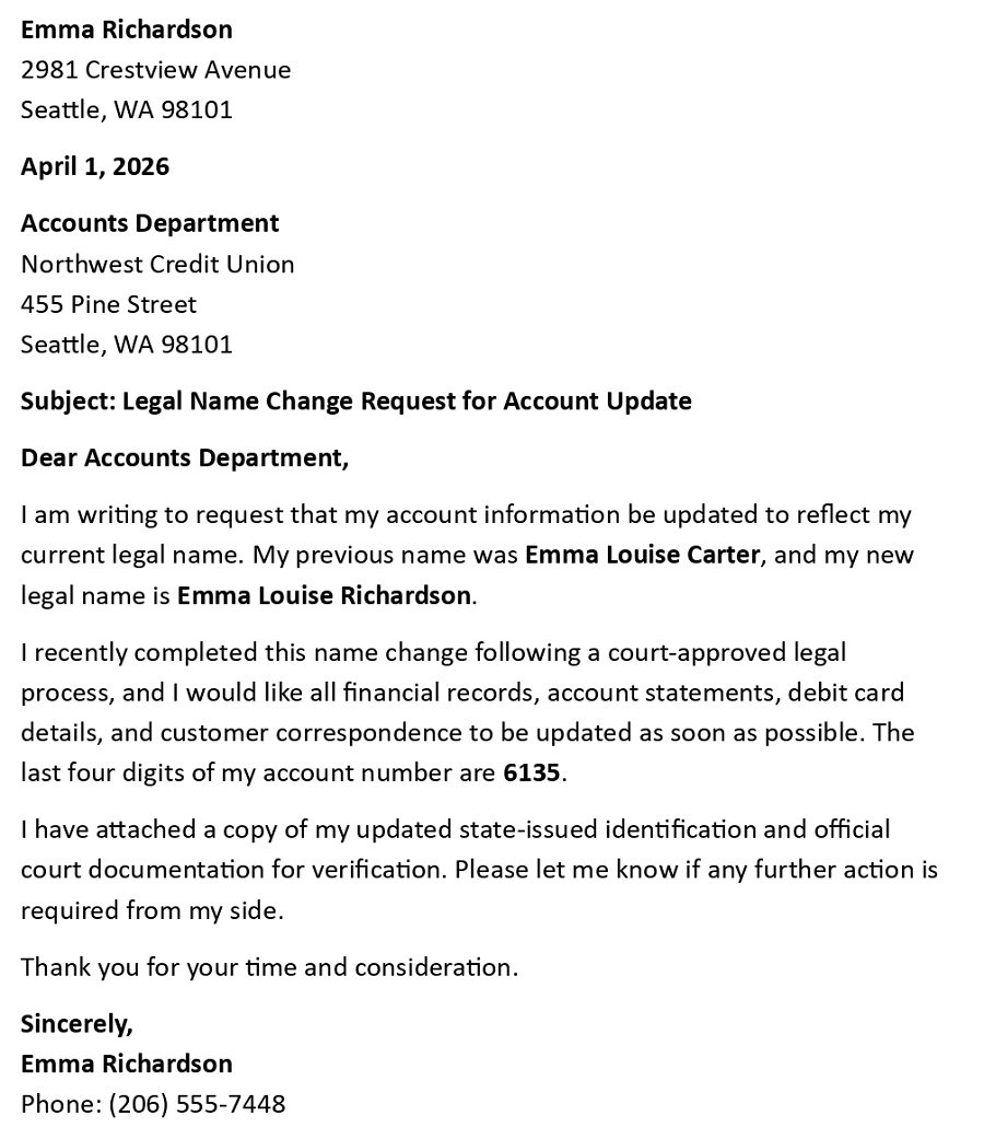 Legal Name Change Request for Account Update