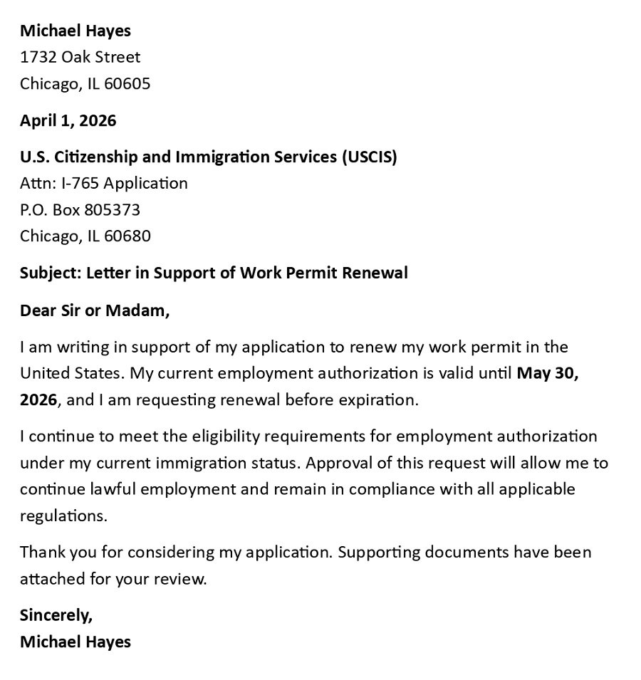 Letter in Support of Work Permit Renewal