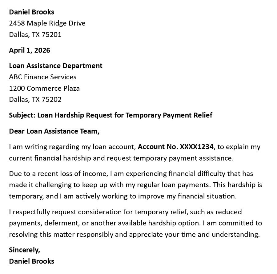 Loan Hardship Request for Temporary Payment Relief