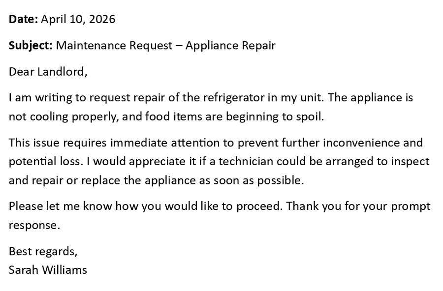 Maintenance Request – Appliance Repair