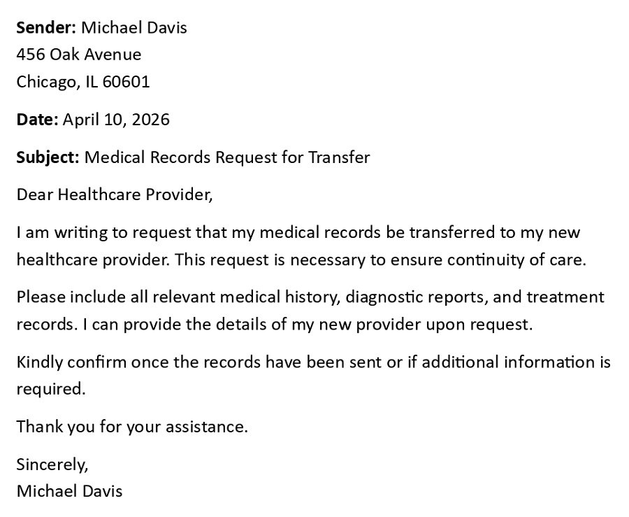 Medical Records Request for Transfer
