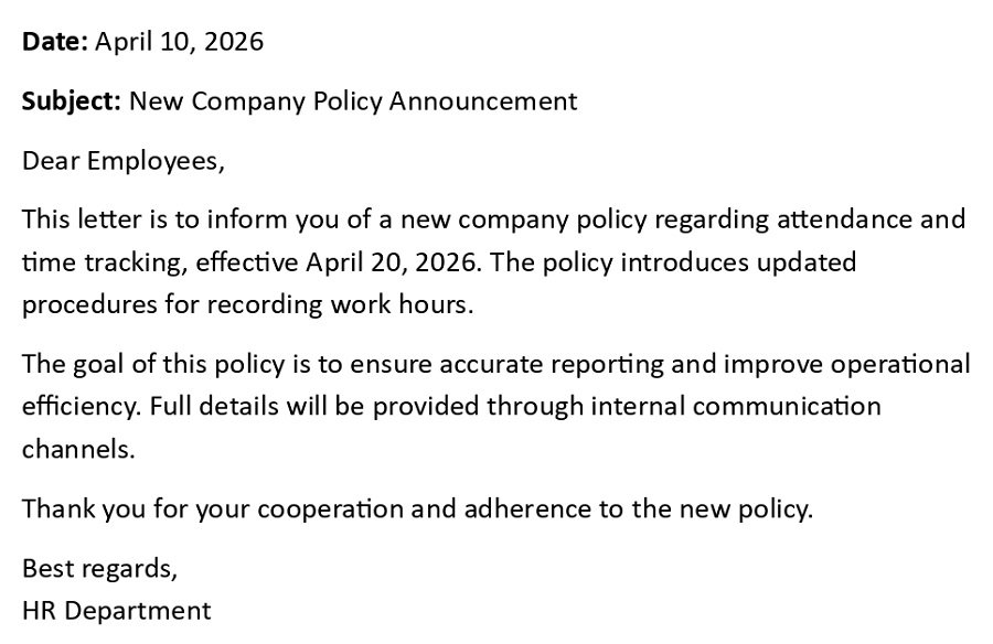 New Company Policy Announcement