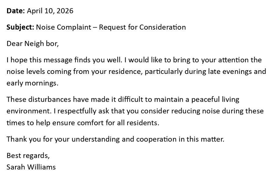 Noise Complaint – Request for Consideration