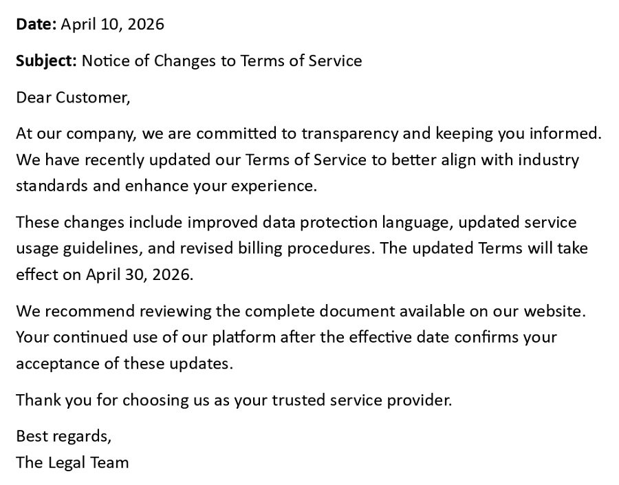 Notice of Changes to Terms of Service