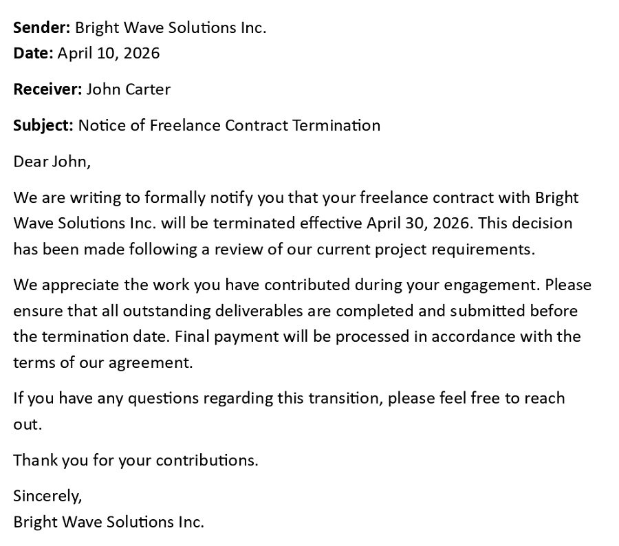 Notice of Freelance Contract Termination
