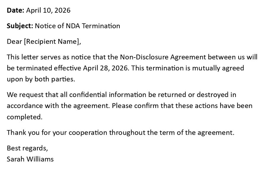 Notice of NDA Termination