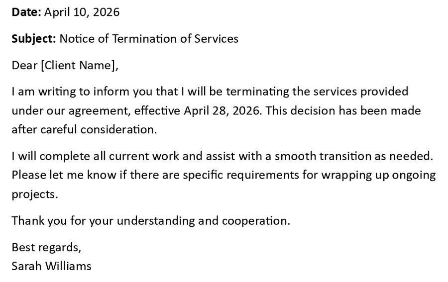 Notice of Termination of Services